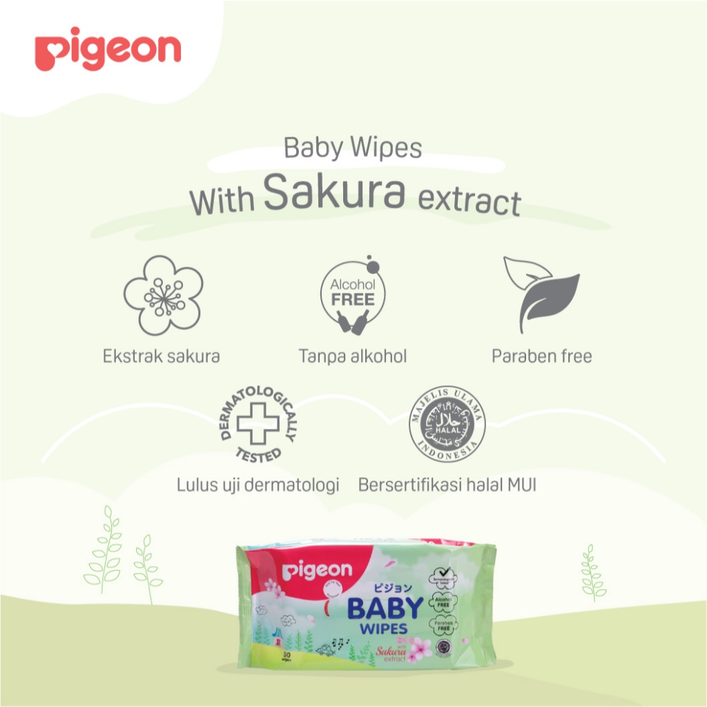 PIGEON Baby Wipes Sakura 50's Tisu Basah Bayi Ekstrak Sakura Halal MUI Foto 2