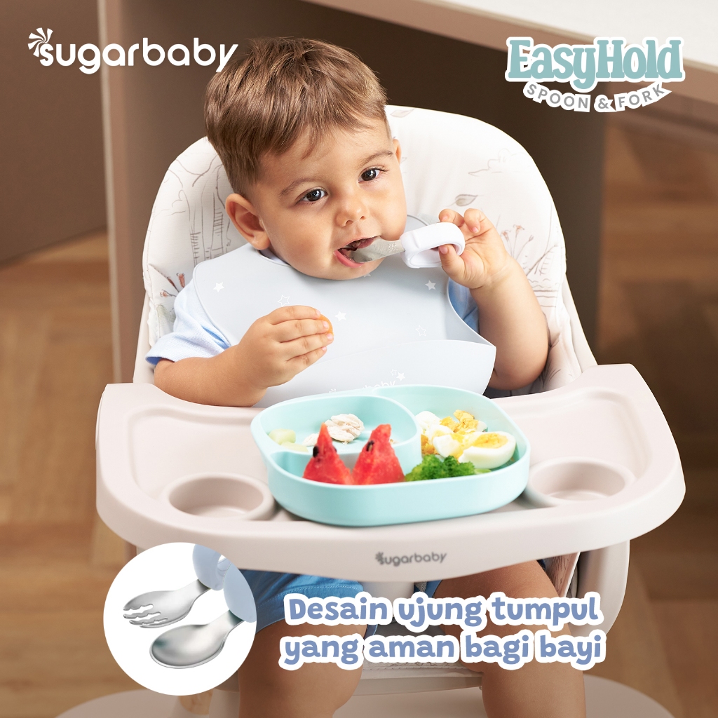 Sendok Garpu Bayi Sugarbaby Easy Hold Training Spoon Fork Stainless Steel 304 Foto 5