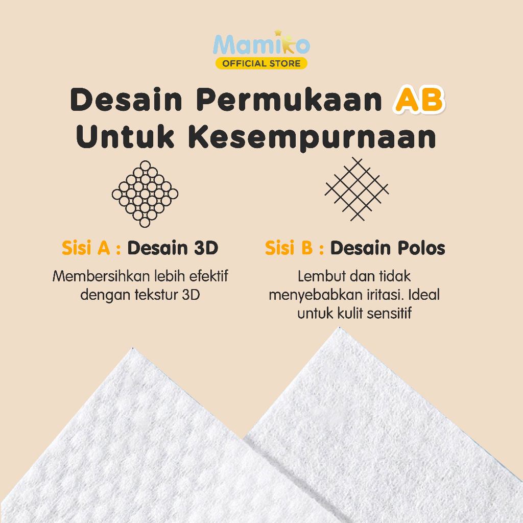 Mamiko Facial Care Towel Tisu Kering Tebal 60 Lembar AB Sisi 3D untuk Bayi Foto 2