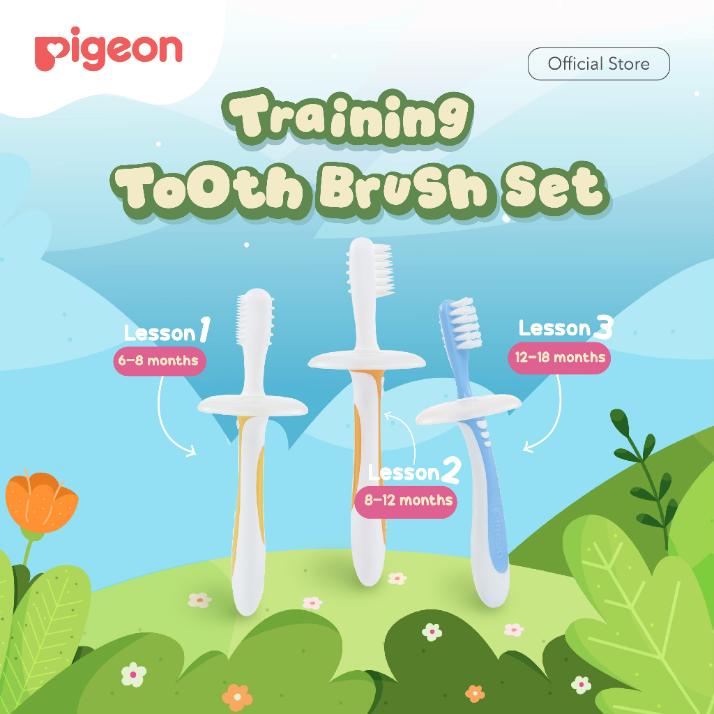 Pigeon Training Toothbrush Lesson 1 2 3 Set Sikat Gigi Bayi + Pasta Gigi Foto 2