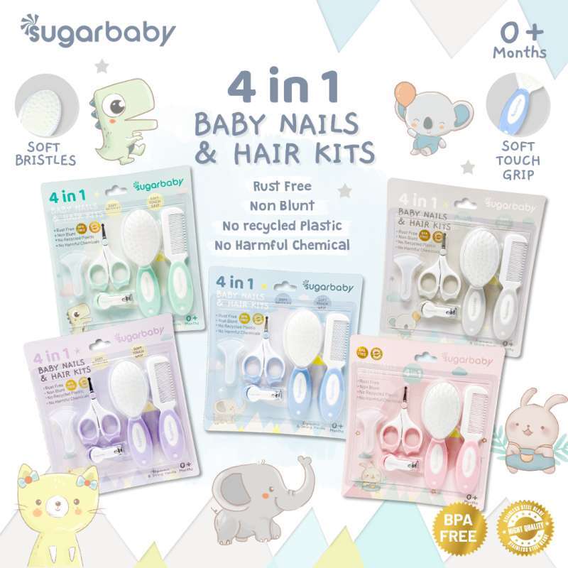 SUGAR BABY Perlengkapan Kuku & Rambut Bayi 4in1 Set Gunting Sisir Sikat Premium Foto 2