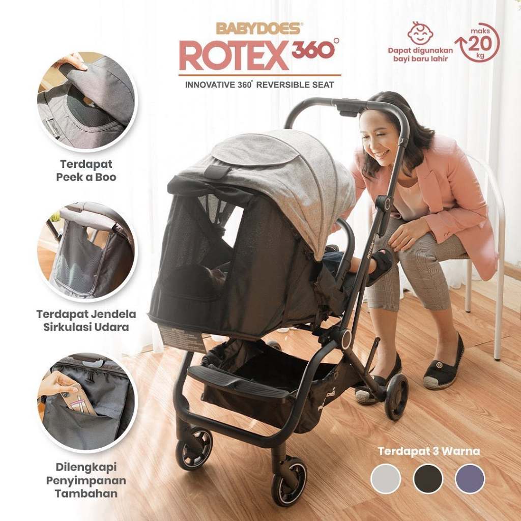 Stroller Bayi Babydoes Rotex 360° Reversible Seat Compact Dapat Dilipat Foto 2