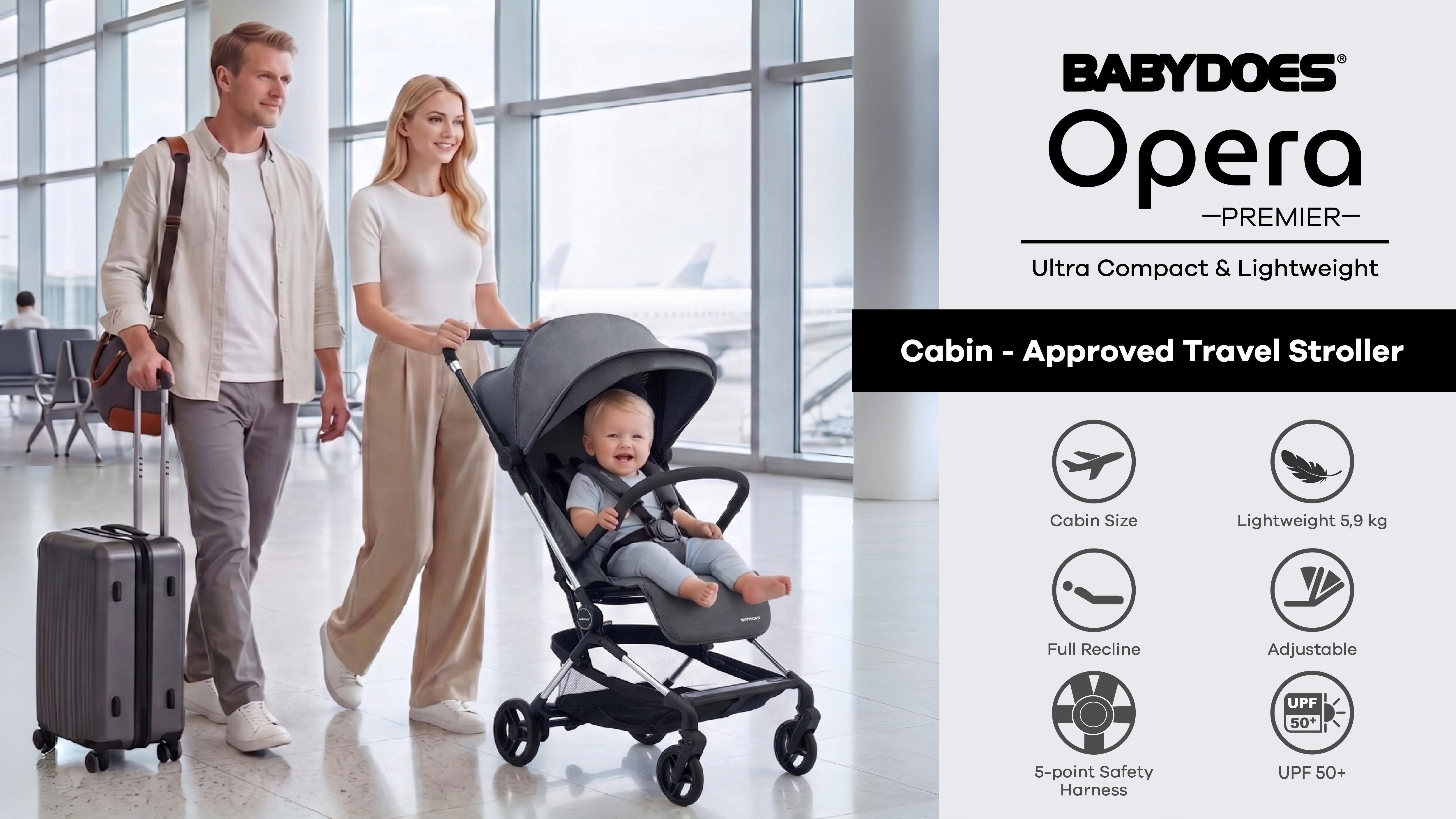Babydoes Opera Stroller Cabin Size Ringan Dilipat Portable untuk Newborn sampai 22kg Foto 8