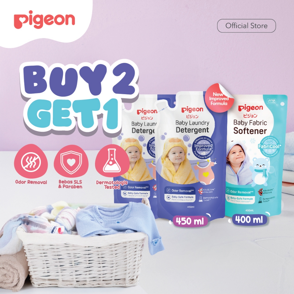 Paket Hemat Pigeon 2 Liquid Detergent 450ml + 1 Softener 400ml untuk Bayi