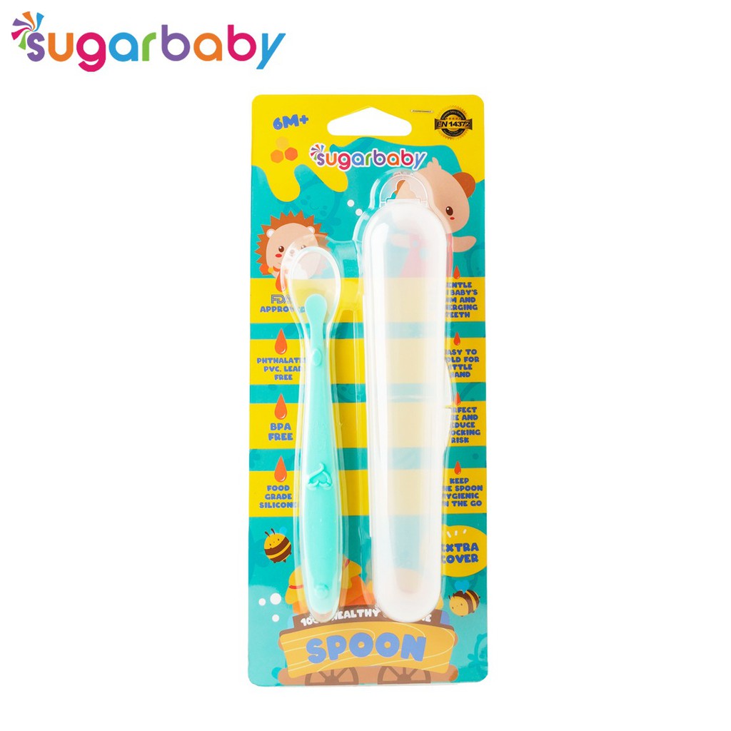 Sendok Bayi Silicone Healthy SUGAR BABY Food Grade FDA Approved BPA Free Hijau