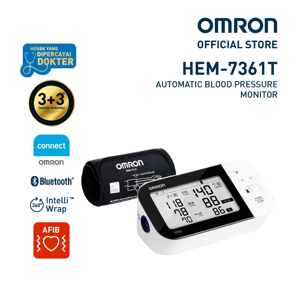 Omron Blood Pressure Monitor HEM-7383T1 IntelliWrap Manset Teknologi AFib Detection Foto 3