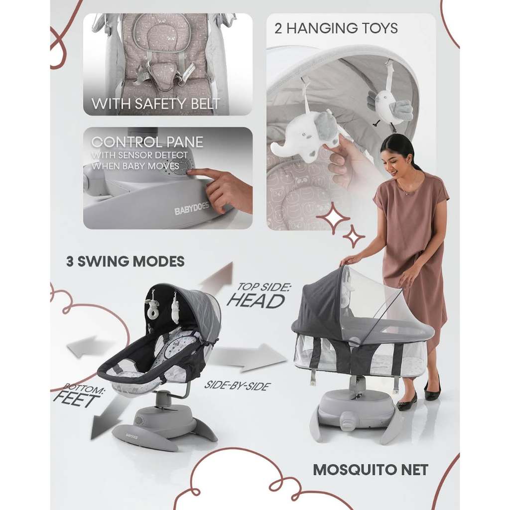 Ayunan Bayi Babydoes Rockaway 2-in-1 Swing 360 Derajat dengan Remote Control dan Bluetooth Foto 4