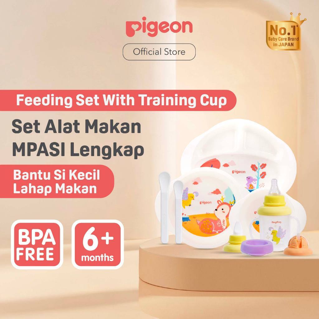 PIGEON Feeding Set Paket Hemat Piring Mangkuk Sendok Cup MagMag Training BPA Free