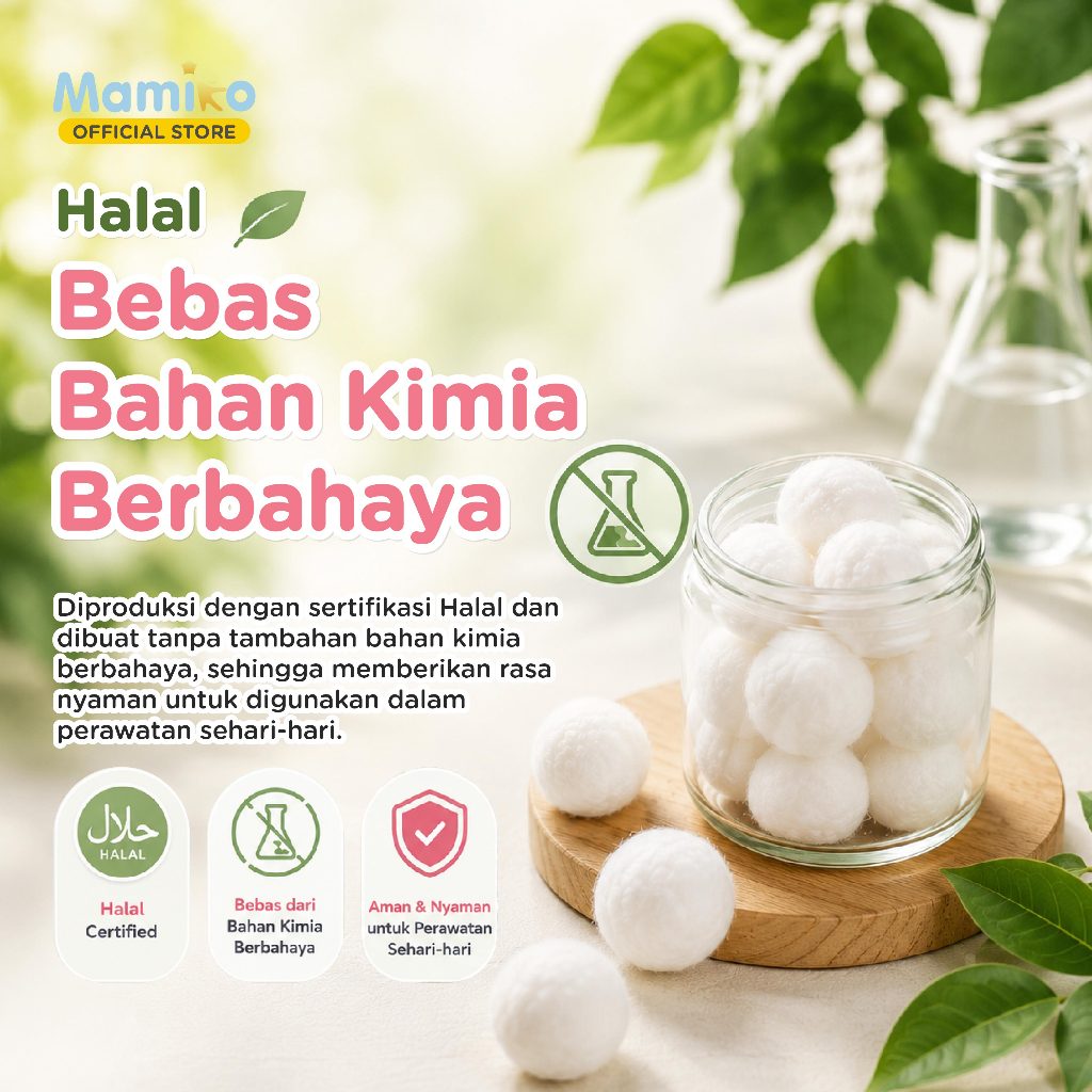 Mamiko Cotton Balls Premium Jumbo 120 Pcs 100% Pure Cotton Kapas Bola Foto 6