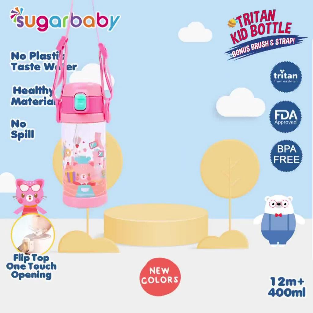 Botol Minum Anak Sugar Baby TRITAN 400 ml Anti Bocor dengan Sedotan Silicone