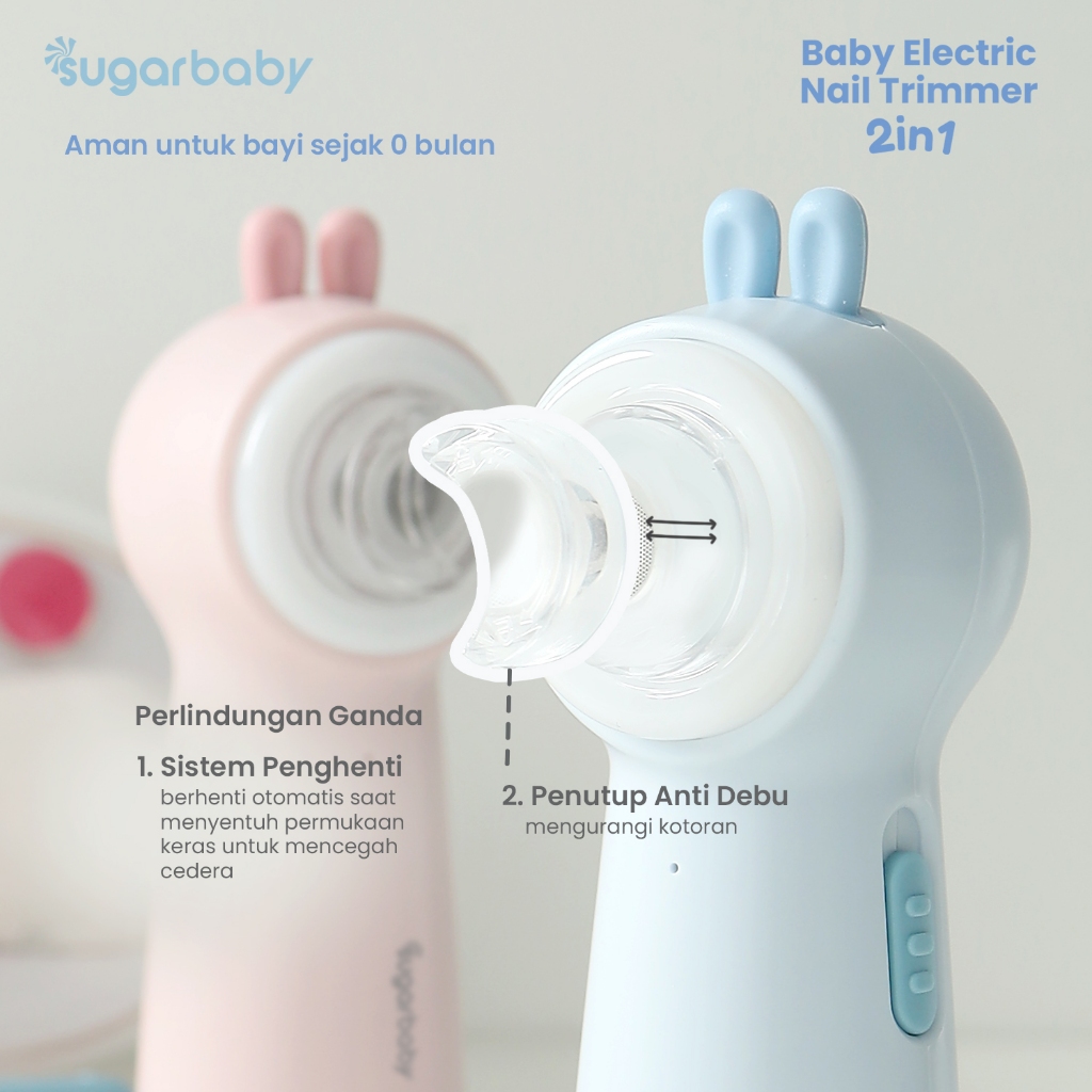 Sugarbaby Baby Electric Nail Trimmer 2in1 USB Type-C Lampu LED 5 Kepala Poles Senyap Foto 4