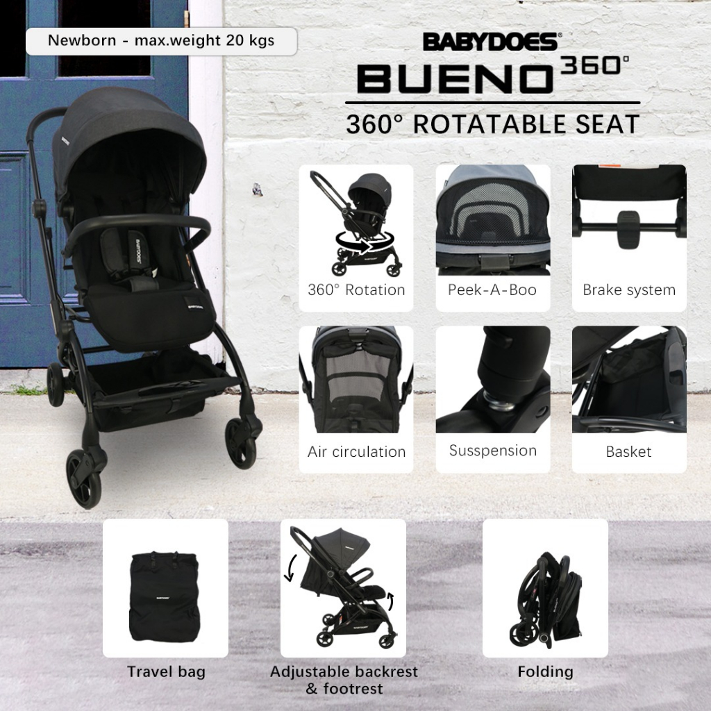 Babydoes Bueno 360 Stroller Reversible Kursi Putar Newborn to 20kg Compact Foto 7