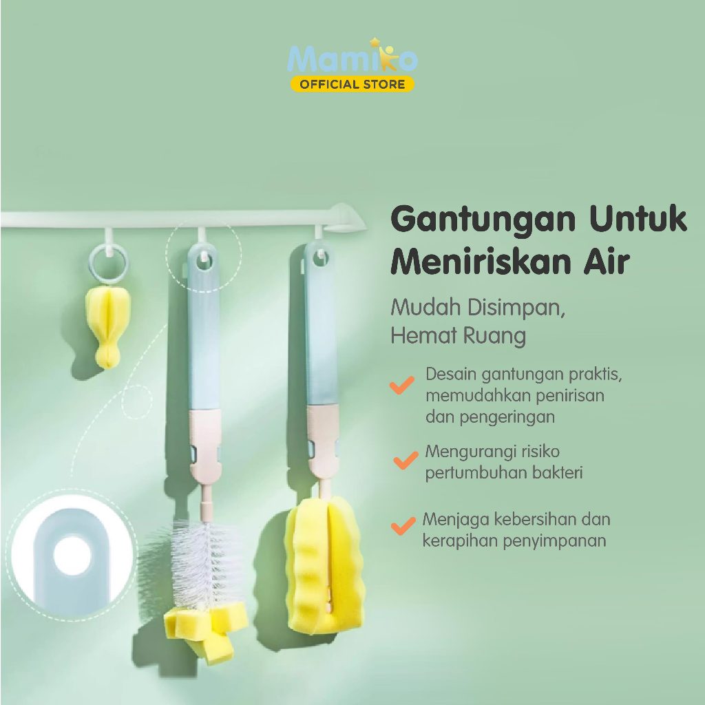 Set Sikat Botol Bayi Mamiko 6in1 Multifungsi Sponge Putih Silikon Biru Pink Foto 3