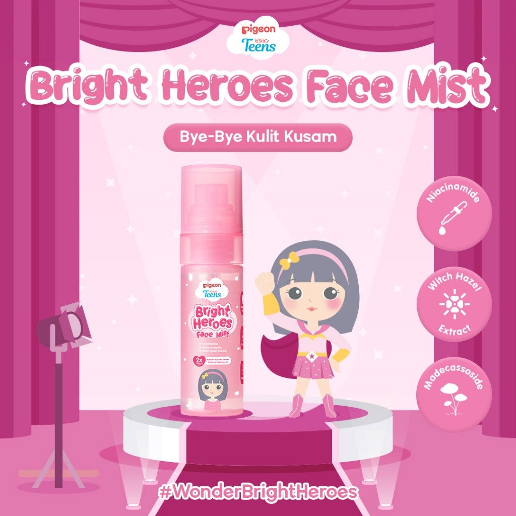 Pigeon Teens Bright Heroes Face Mist 50ml | Skincare Remaja | Niacinamide & Madecassoside