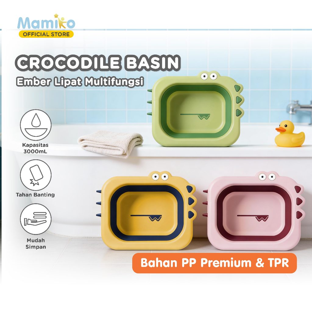 Mamiko Baskom Lipat Bayi Baby Wash Basin Model Crocodile & Lion Kapasitas 3.5L &