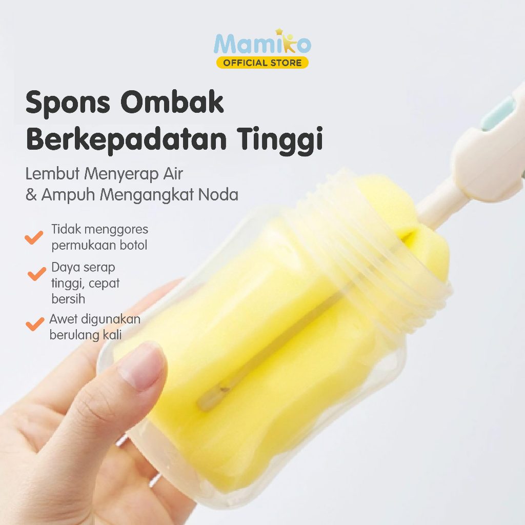 Set Sikat Botol Bayi Mamiko 6in1 Multifungsi Sponge Putih Silikon Biru Pink Foto 2