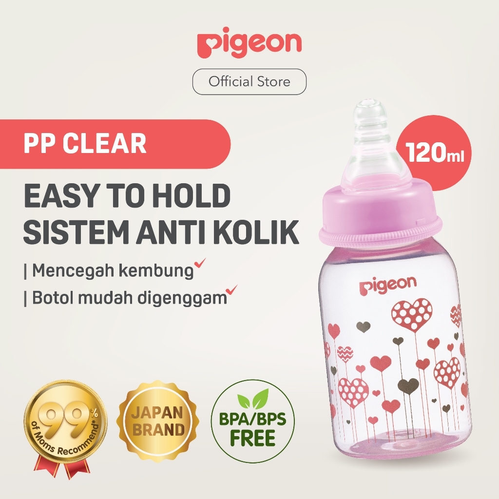 Botol Susu Bayi PIGEON Slim Neck Clear RP 120ml PP BPA Free Dot S