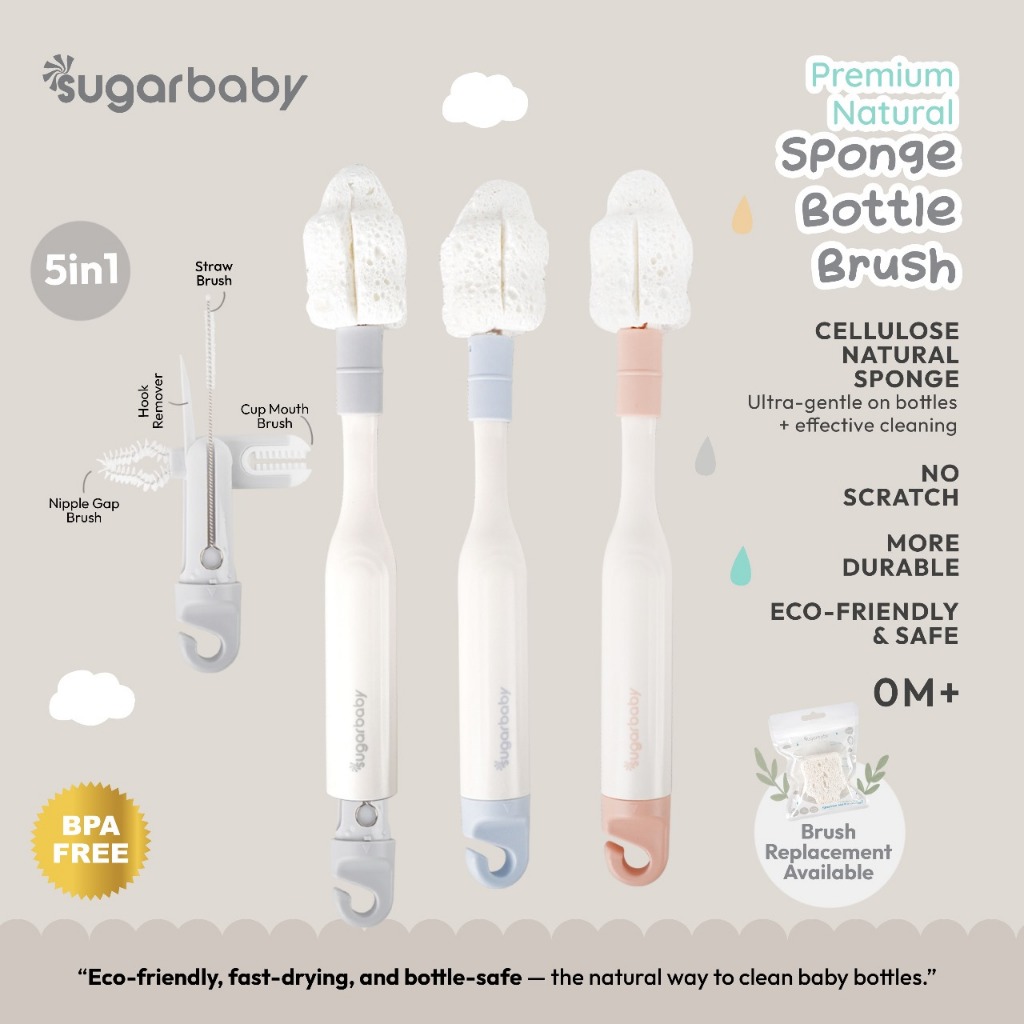 Sikat Botol Bayi Sugarbaby Premium Natural Sponge 5in1 Set Multifungsi BPA Free