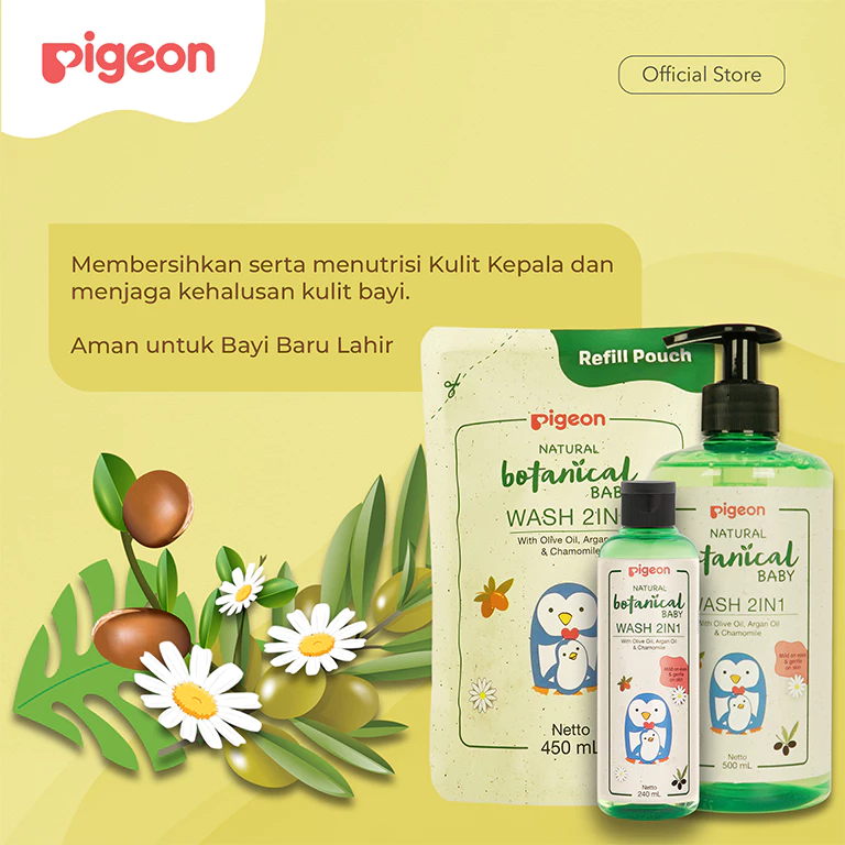 Pigeon Botanical Baby Wash 2in1 Shampoo & Body Wash 450ml Paket Hemat 3 Botol Foto 3