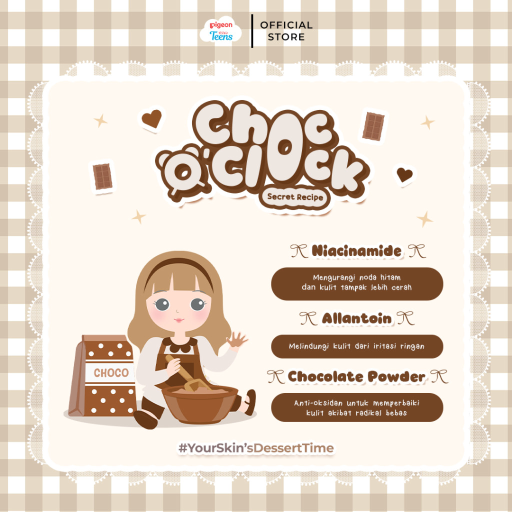 Pigeon Teens Choc O' Clock Clay Mask 60gr Masker Wajah Remaja Niacinamide Foto 2
