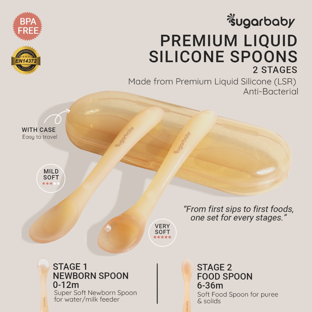 Sendok Belajar Makan Bayi SUGAR BABY Premium Liquid Spoon 2 Stages Silikon Food Grade