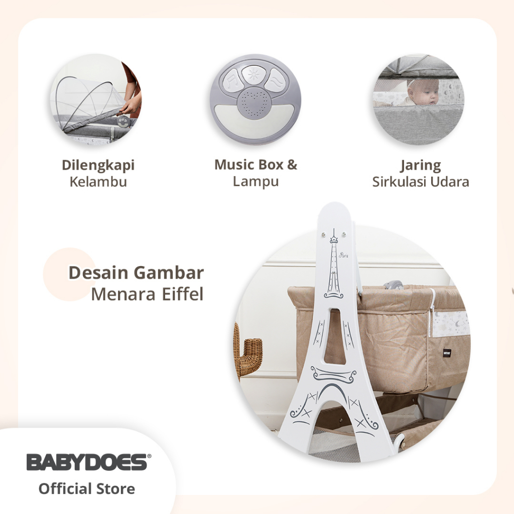 Babydoes Le Pariz Baby Box Multifungsi Side Bed Rocking Mode Musik Net Nyamuk Foto 4