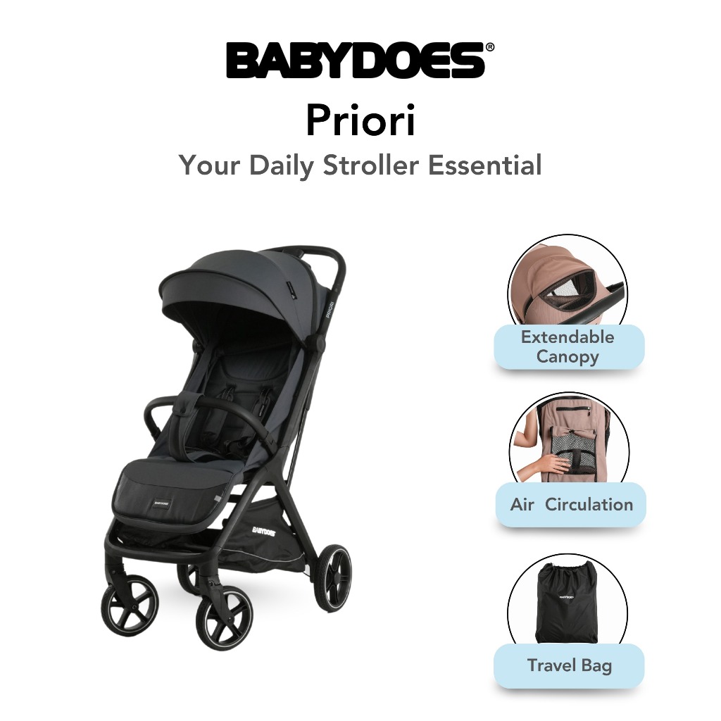 Stroller Bayi Babydoes Priori Auto-Fold Compact Travel Ringan 8kg Newborn - 22kg