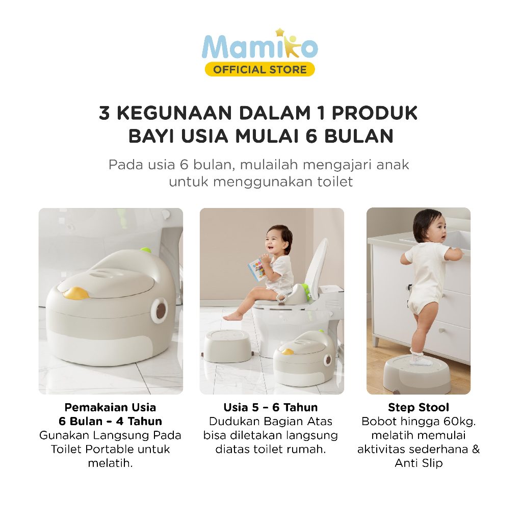 Mamiko All-in-One Potty Training Set Toilet Anak Duduk Portable 4 Fase Abu-abu Foto 4