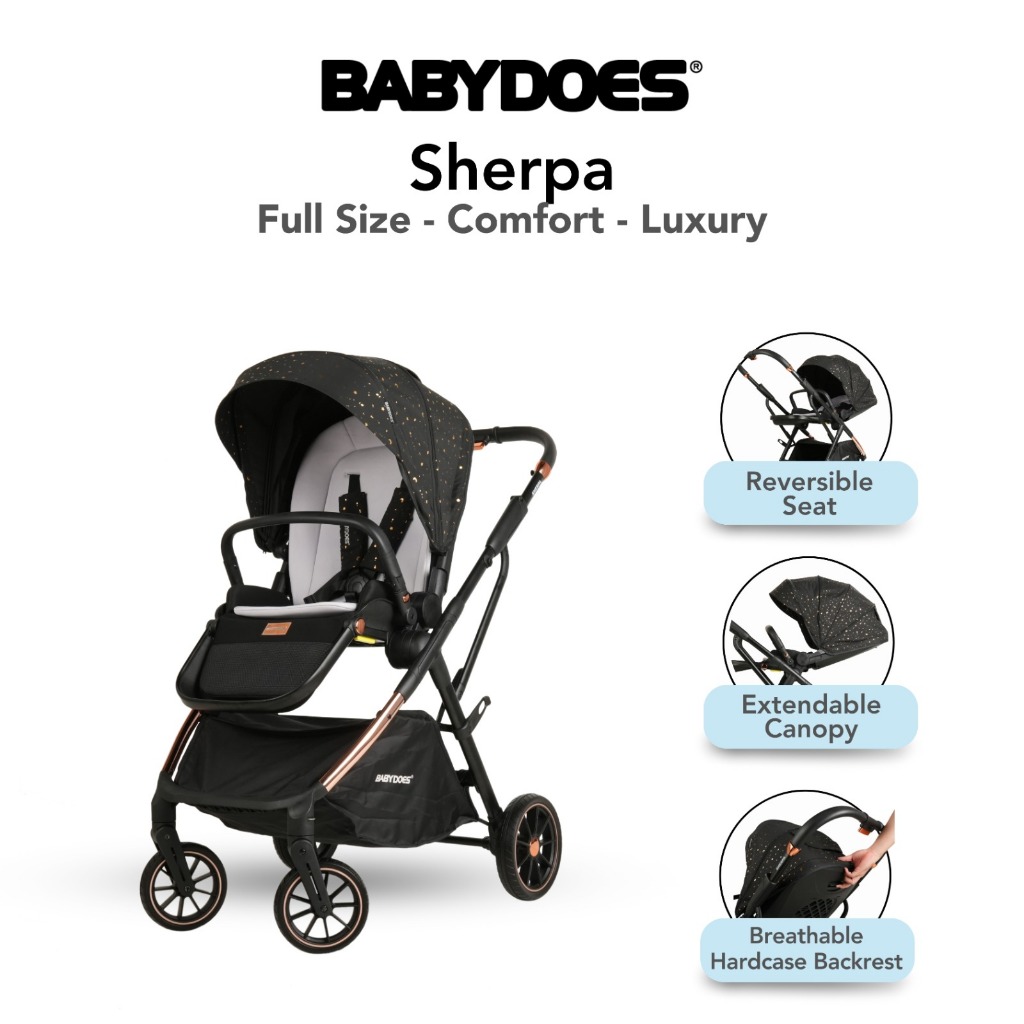 Babydoes Sherpa Stroller Reversible Seat 2 Arah Newborn to 20kg Extendable Canopy Foto 2