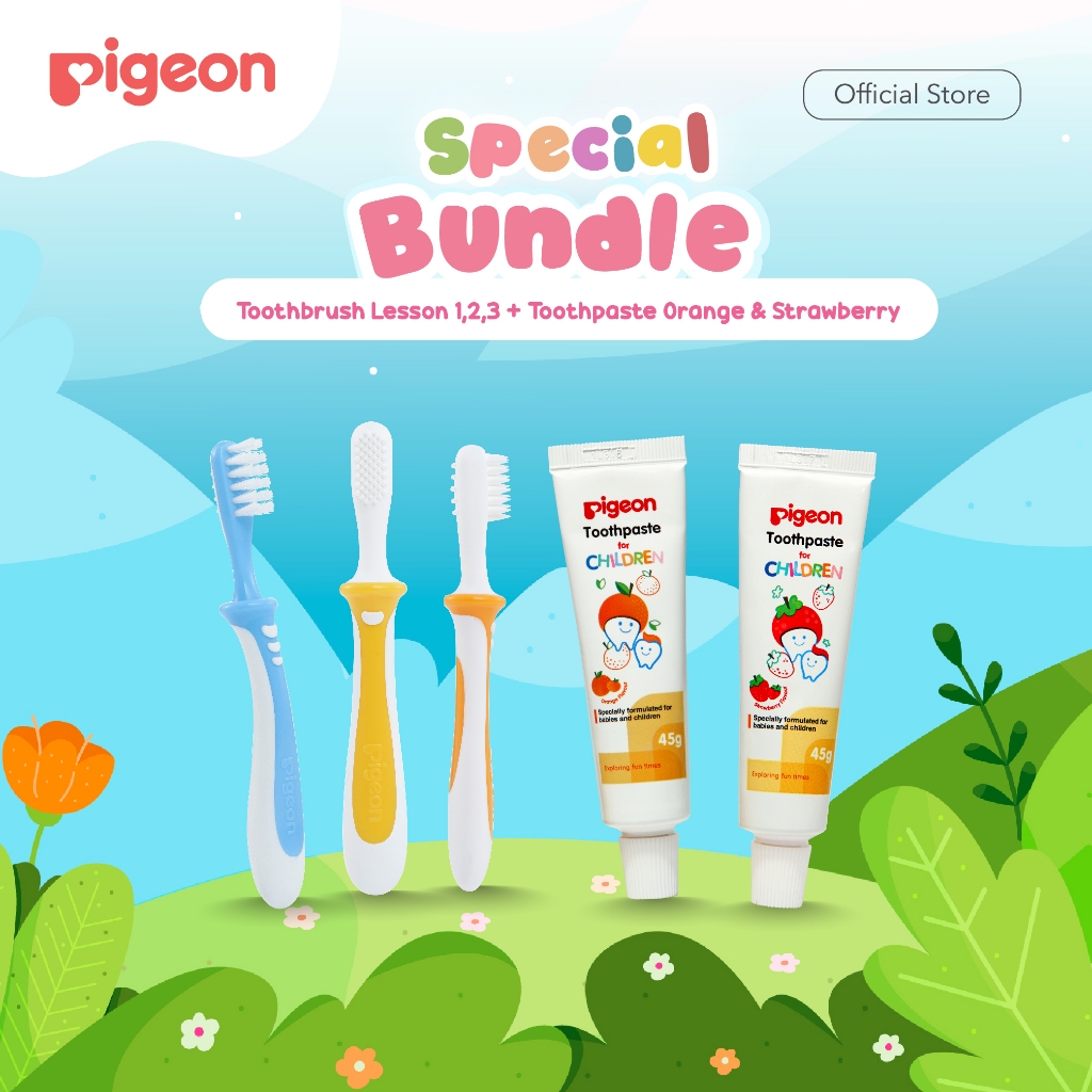 Pigeon Training Toothbrush Lesson 1 2 3 Set Sikat Gigi Bayi + Pasta Gigi