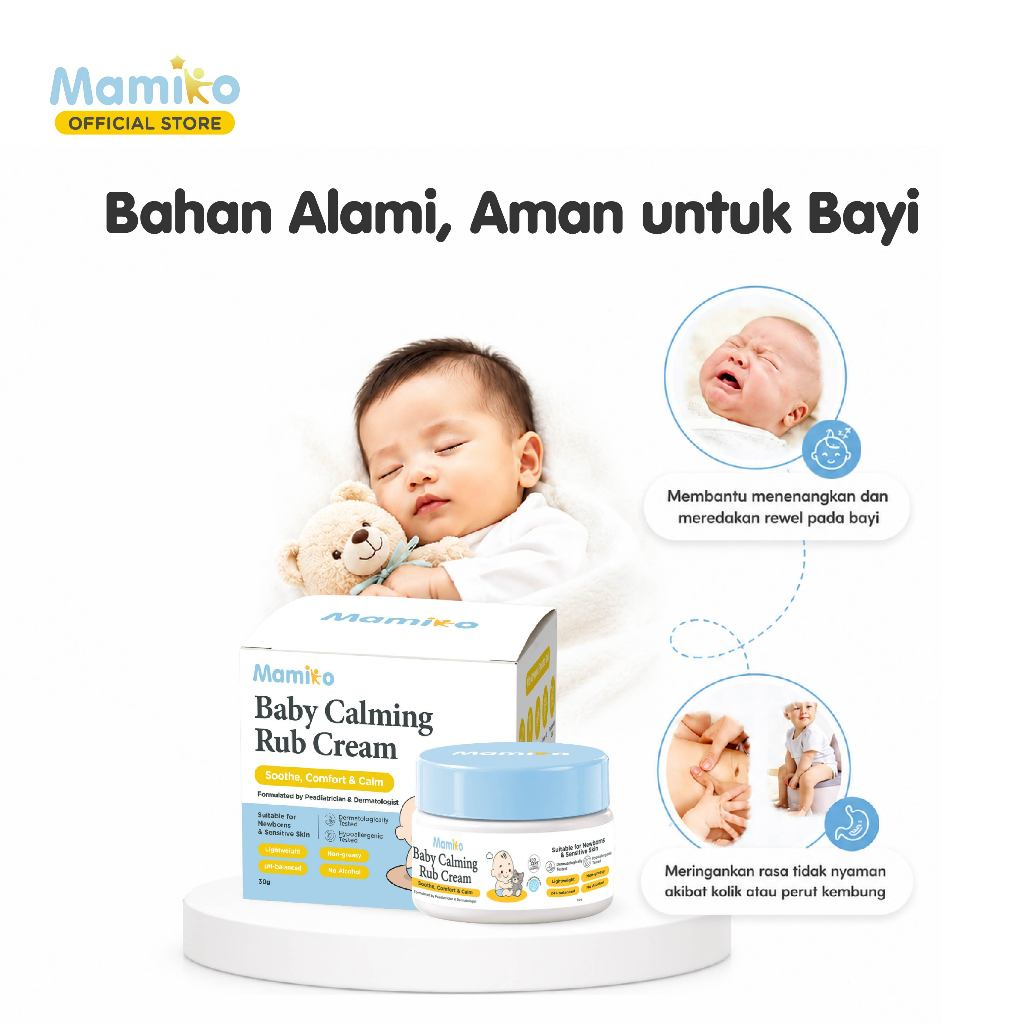 Mamiko Baby Calming Rub Cream 30g Krim Penghangat Aman untuk Bayi Baru Lahir Foto 3
