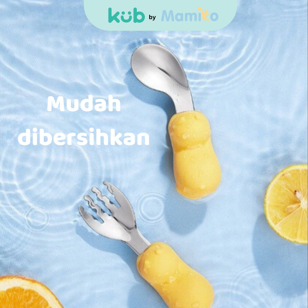 KUB x CL Stainless Steel Spork Set Sendok Garpu Bayi MPASI Lengkung 45 Derajat Foto 5