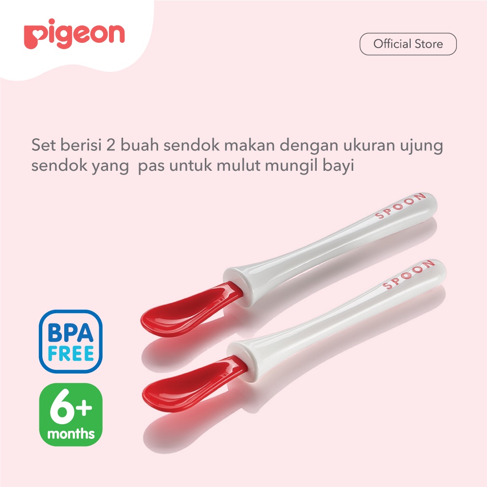 PIGEON Weaning Spoon Set 2 Pcs Sendok MPASI Bayi Desain Ergonomis BPA Free Foto 2
