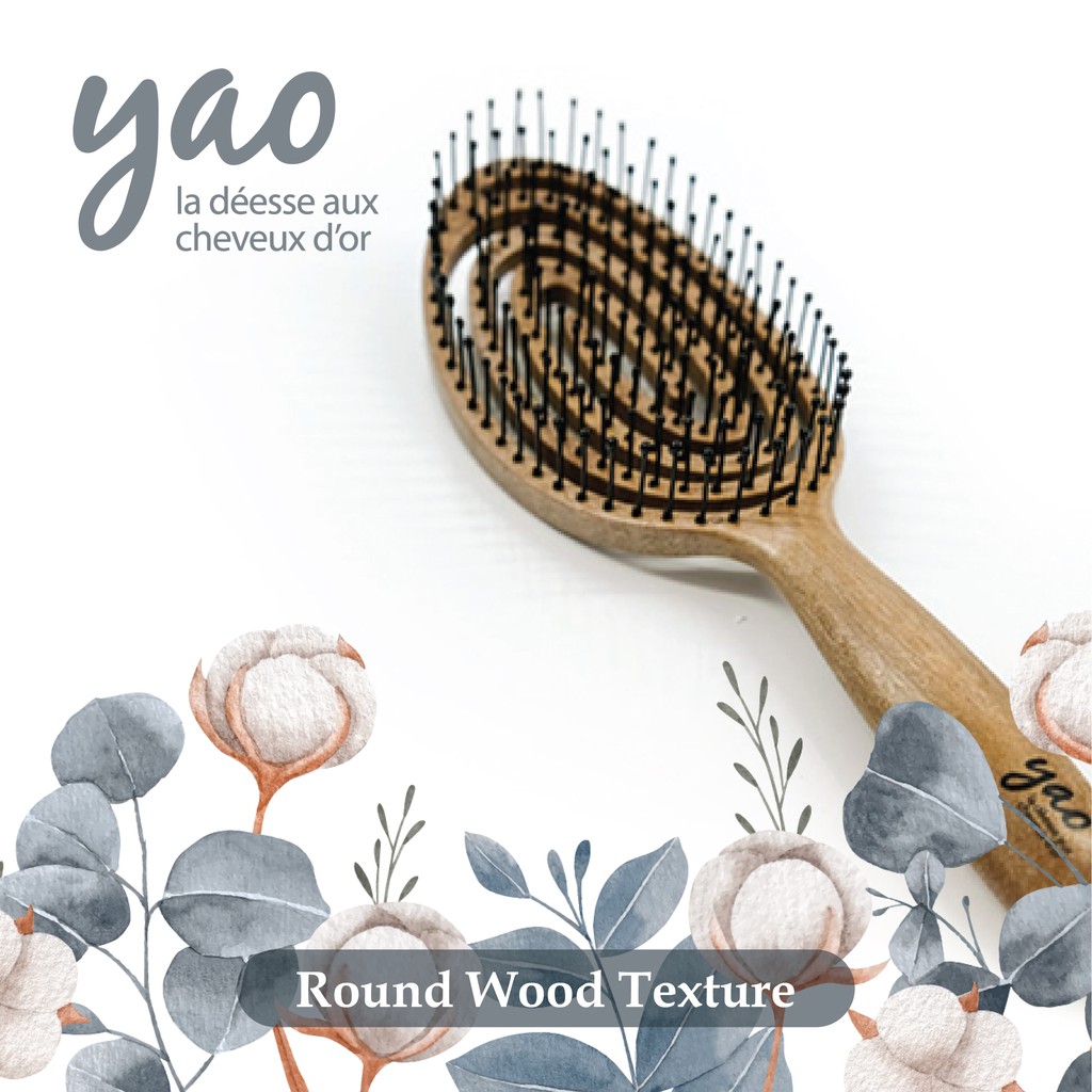 Sisir Rambut Yao Round Wood Texture Anti Rontok Asal Korea Foto 2