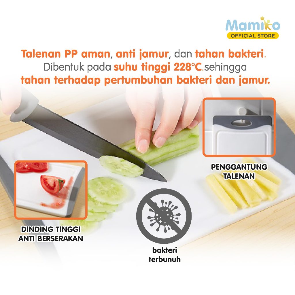Set Pisau Keramik KUB 3-Piece Bilah Hitam Anti Noda dengan Talenan Grey Foto 5