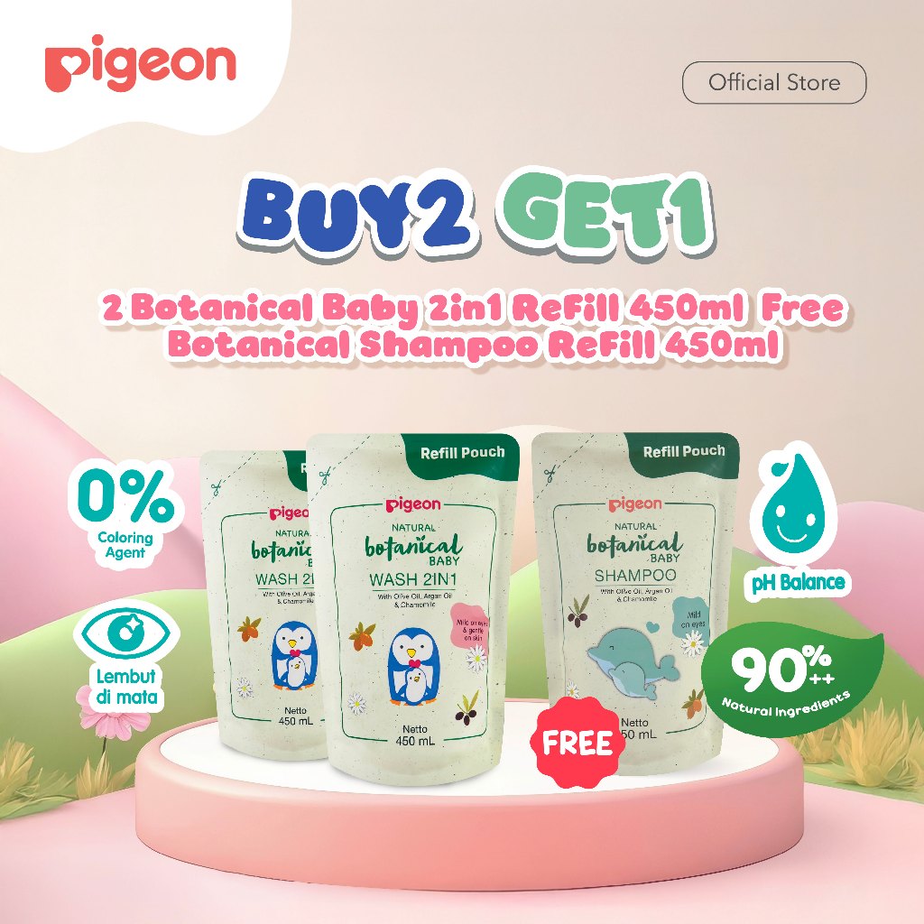 Pigeon Botanical Baby Wash 2in1 Shampoo & Body Wash 450ml Paket Hemat 3 Botol