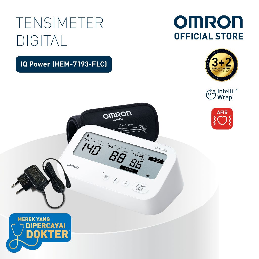 Omron Blood Pressure Monitor IQ Power HEM-7193 Digital dengan Deteksi AFib Tensimeter