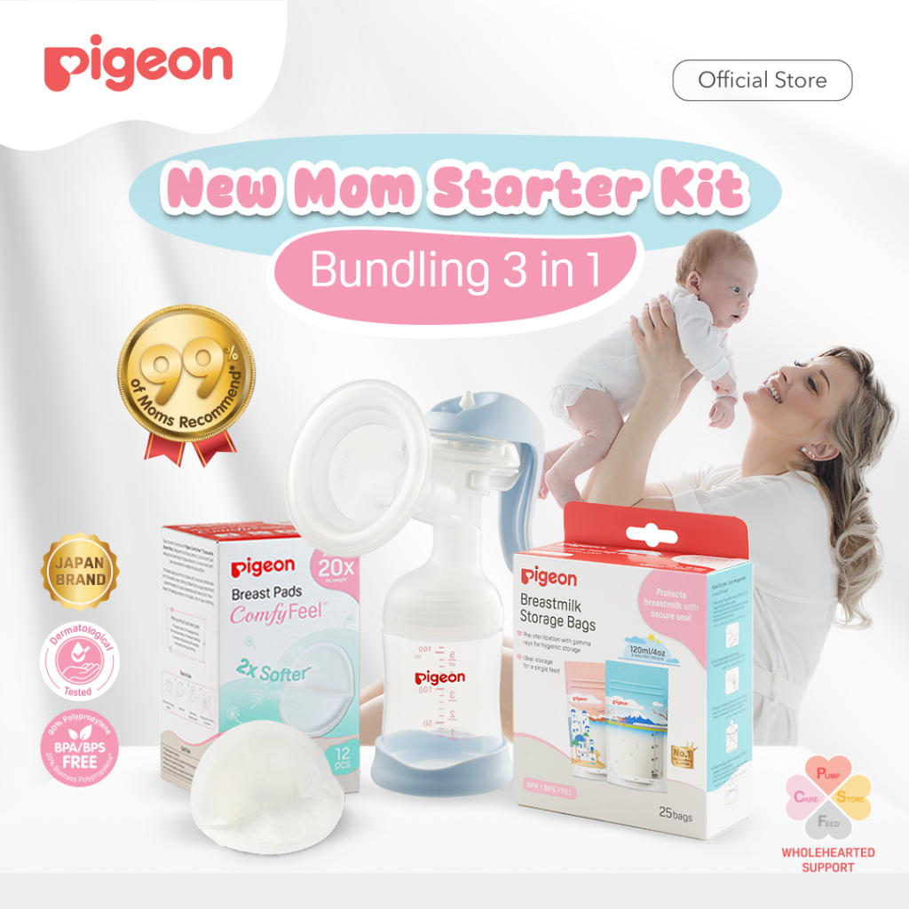 Pigeon New Mom Starter Kit 3 in 1 Breast Pump Manual, Breast Pads Comfyfeel,