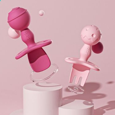 KUB x CL Pure Silicone Spork Set Sendok Garpu Bayi MPASI Warna Pink Foto 7