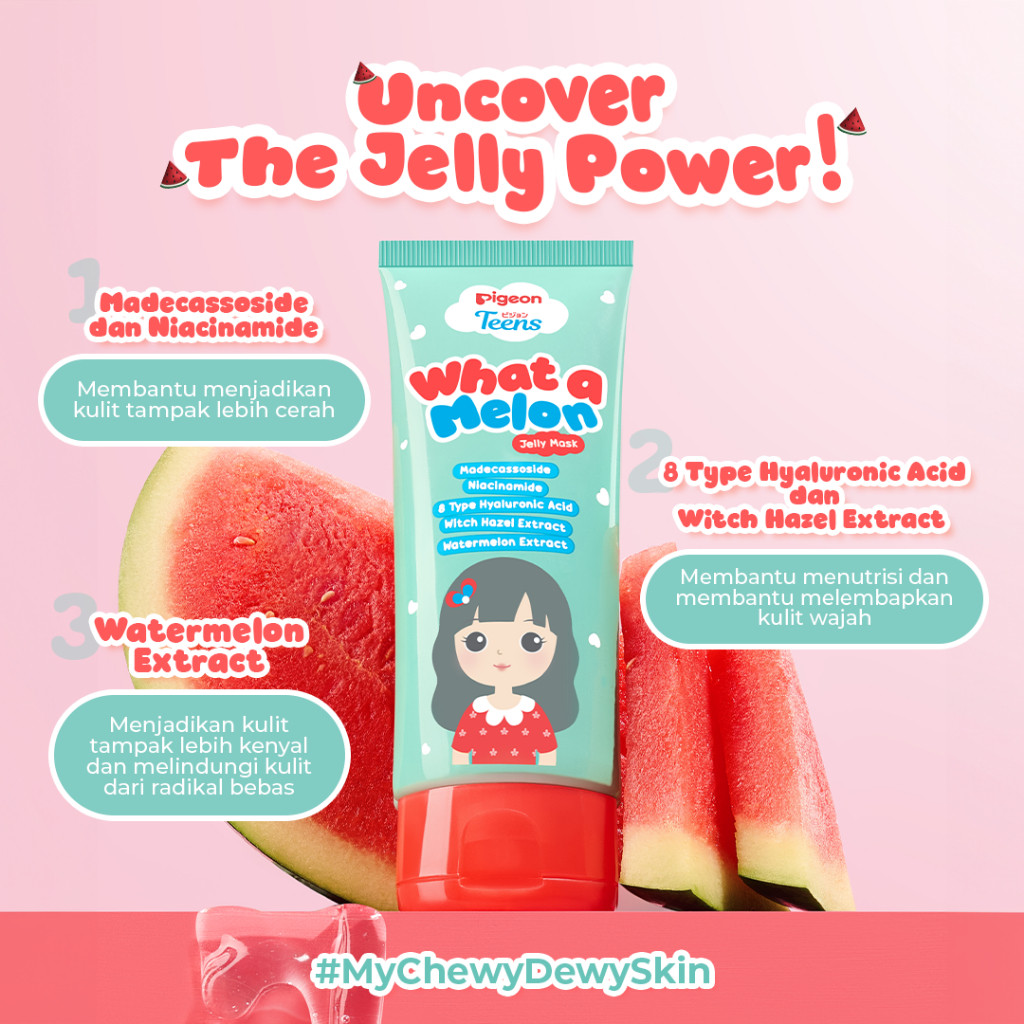 Pigeon Teens What-A-Melon Jelly Mask 60ml Masker Wajah Gel Cerah Niacinamide Foto 3