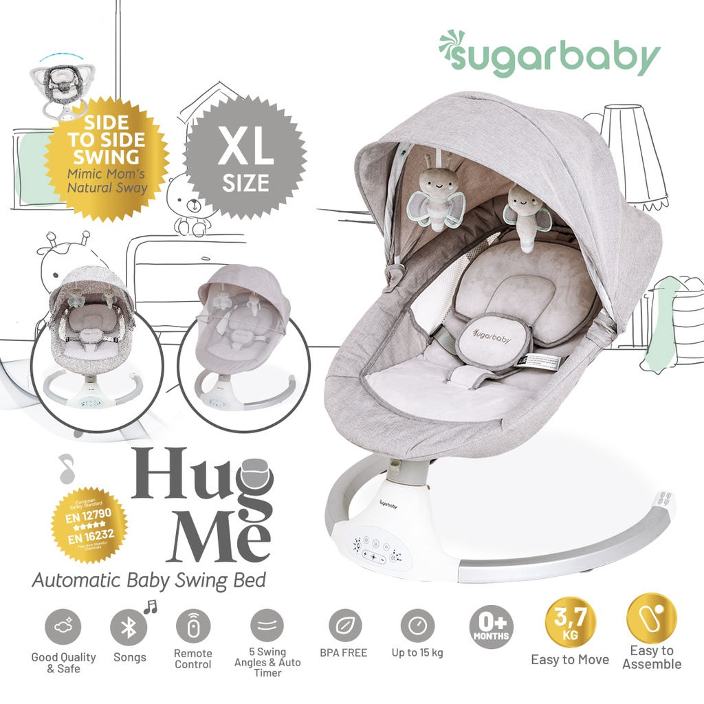Ayunan Bayi Otomatis Sugarbaby HUG ME Swing Bed XL dengan Bluetooth & Remote Control Foto 8