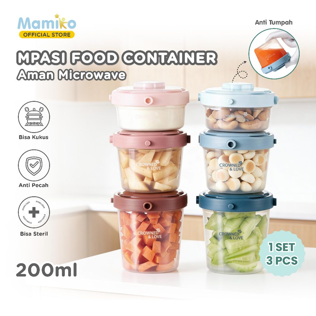 KUB Mamiko Food Container Set 3 Pcs 60ml 120ml 200ml BPA Free Kedap Udara