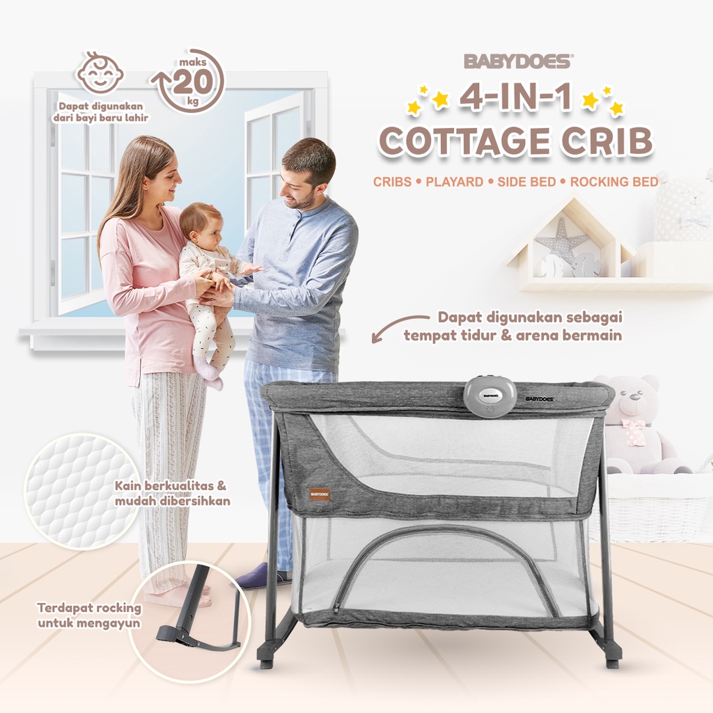 Baby Box Babydoes 4-in-1 Cottage Crib Tempat Tidur Bayi Portable dengan Music Box Foto 4