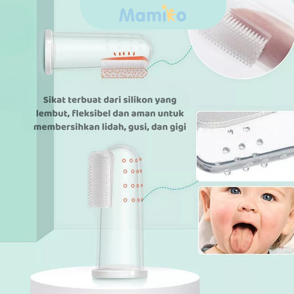 Kub Mamiko Sikat Gigi Jari Silikon Bayi 2pcs Set BPA Free untuk Usia 0-12 Foto 4