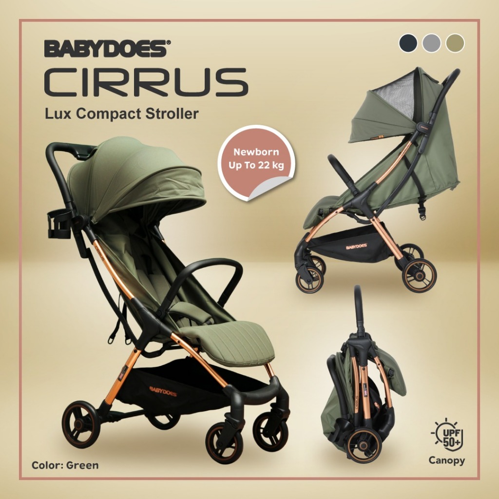 Babydoes Cirrus Stroller Compact Lux Gold Chassis Kanopi UPF50+ Sandaran Adjustable Foto 7