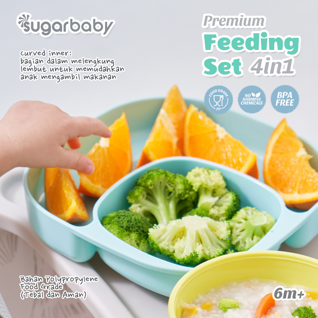 Sugar Baby Premium Feeding Set 4in1 Piring Mangkok Gelas Sendok Sensor Panas Foto 4