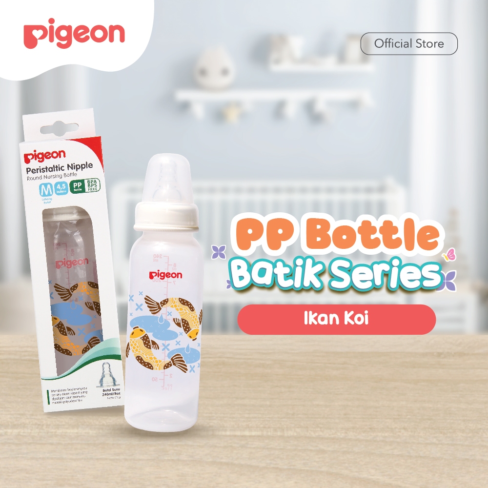 PIGEON Botol Susu SlimNeck PP RP Batik 240ml dengan Nipple S-Type Size M Foto 3