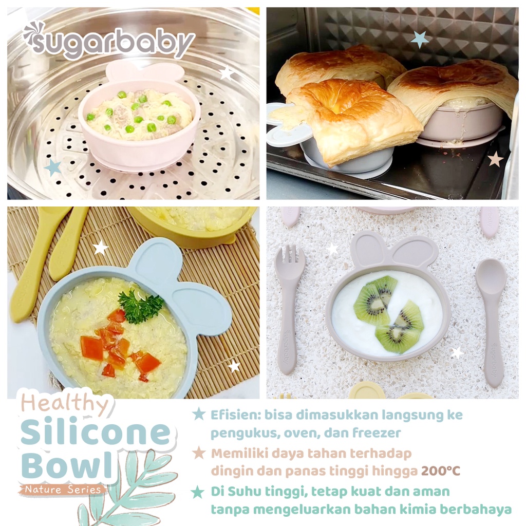 Sugar Baby Healthy Silicone Bowl Nature Series Suction Anti Tumpah 5 Warna Foto 4