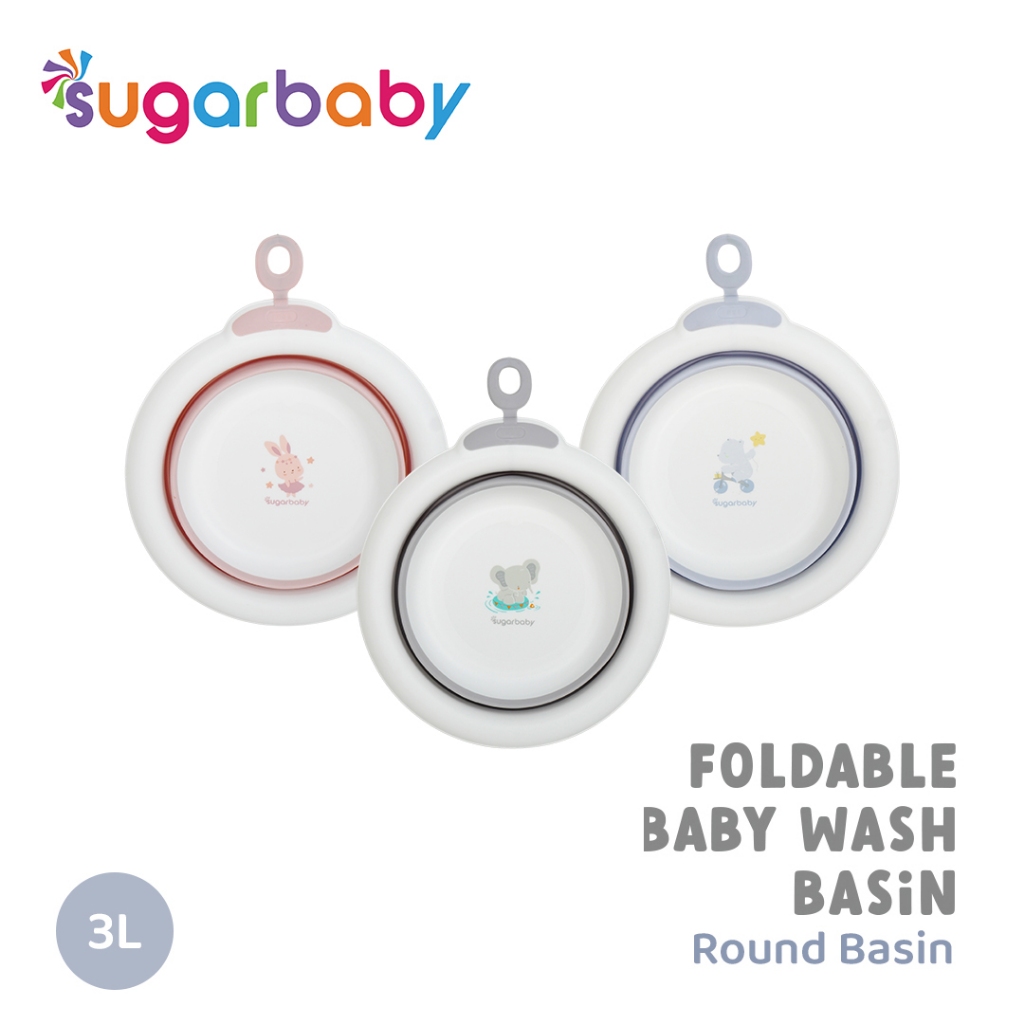 Sugar Baby Foldable Baby Wash Basin Ember Lipat Portable BPA Free Motif Dino Rabbit Foto 8