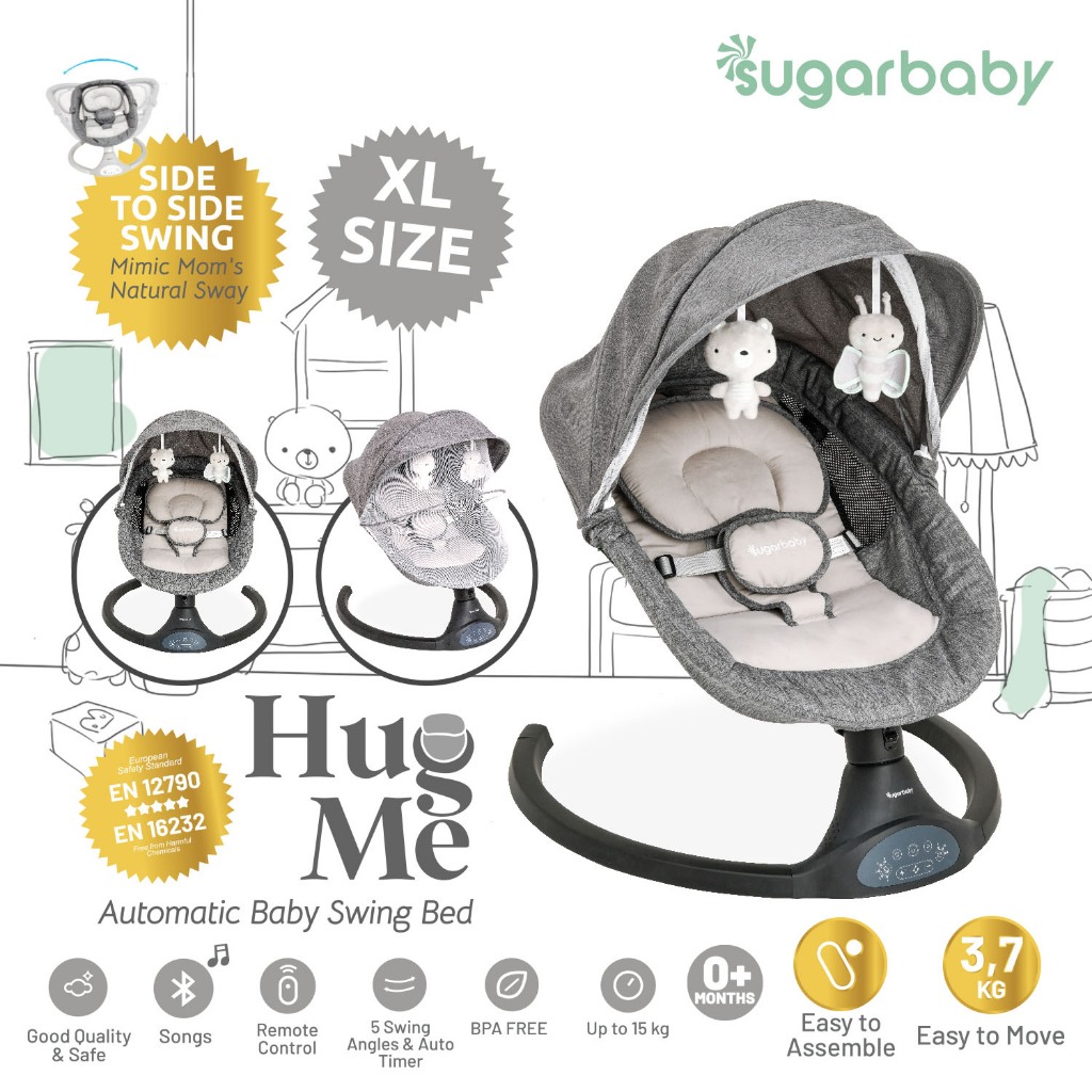 Ayunan Bayi Otomatis Sugarbaby HUG ME Swing Bed XL dengan Bluetooth & Remote Control Foto 3